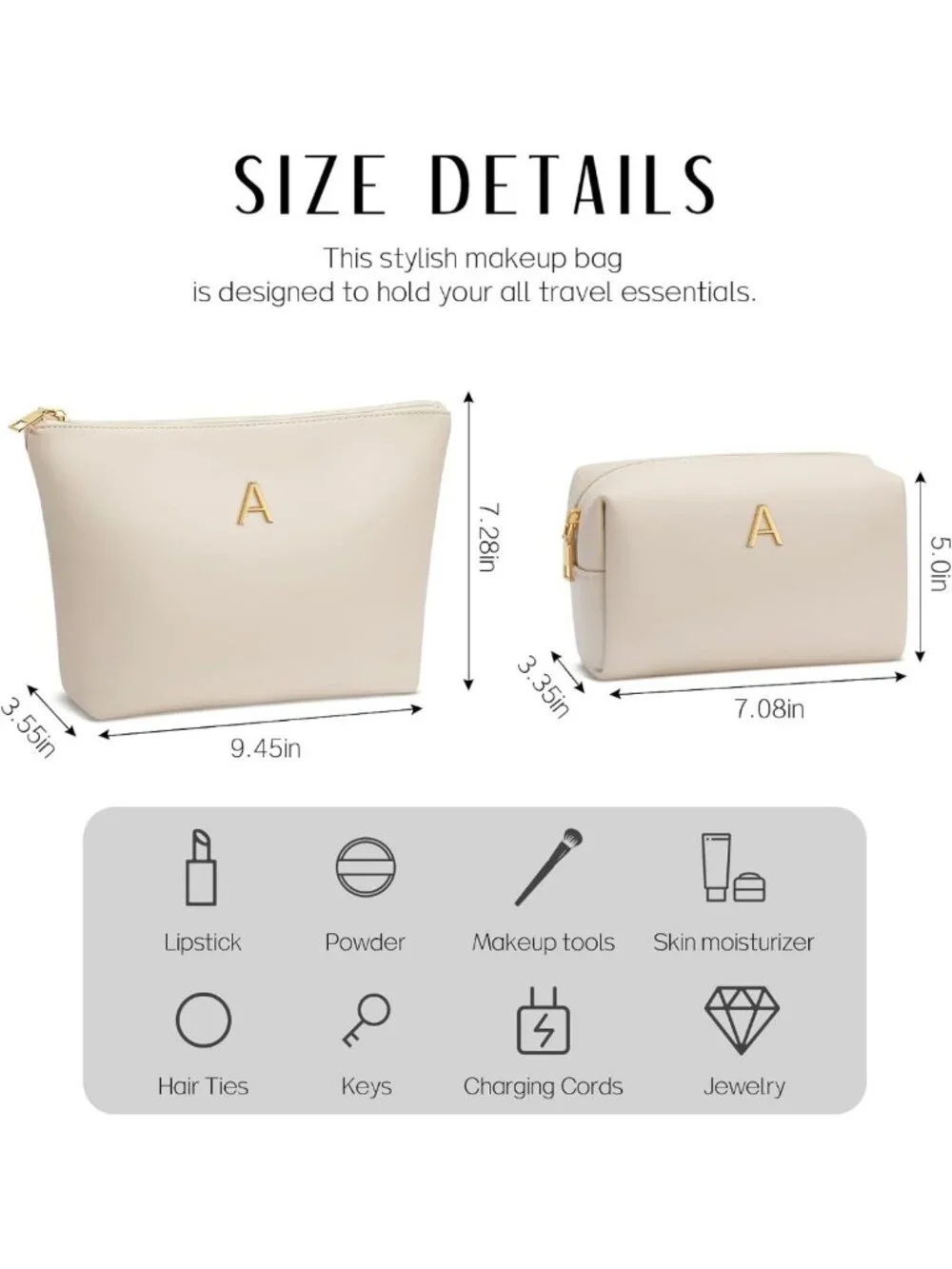 Personalized Initial Makeup Bag | PU Leather Travel Toiletry Bag for Women Gifts